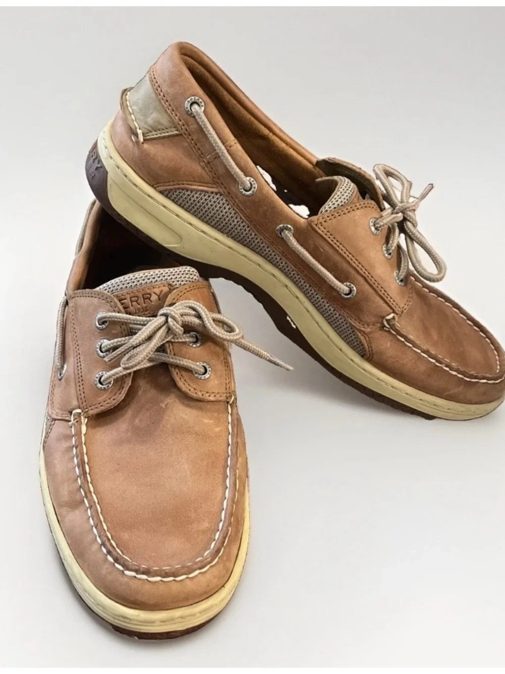 Sperry Top-Sider Tan Brown Leather & Mesh Boat Shoes